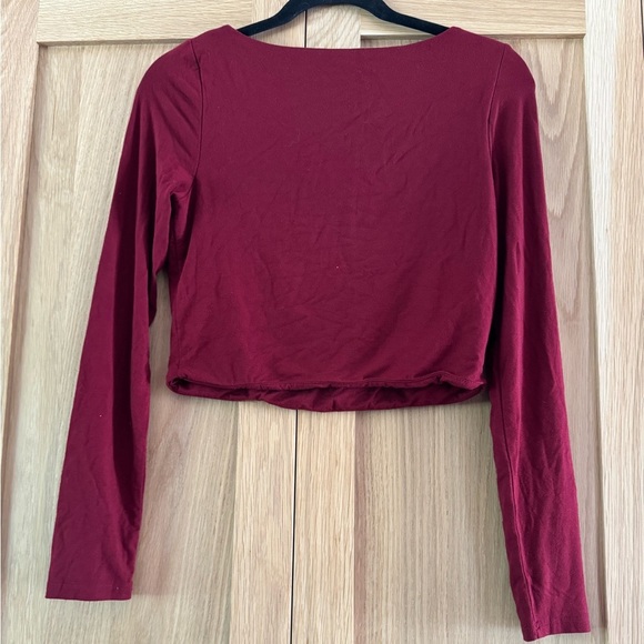 BP Burgundy Long Sleeve Crop Top - Picture 3 of 4